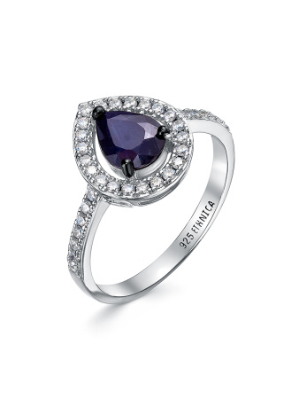 Серебряное кольцо с сапфиром и фианитами