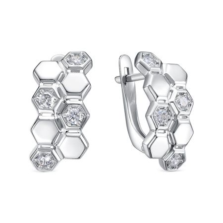 Серьги из серебра с фианитами «Соты»