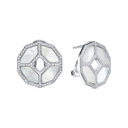 Серебряные серьги с перламутром и фианитами