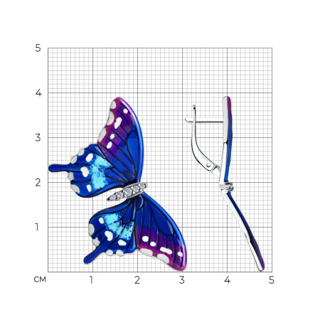 Серебряные серьги с эмалью и фианитами «Бабочка»