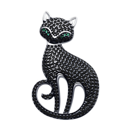Брошь из серебра с фианитами «Кошка»