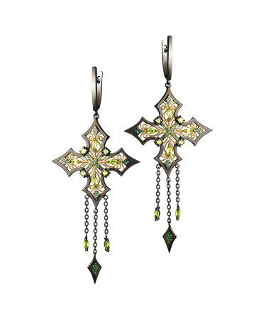 Серьги «Эпоха Ренессанса» из серебра с хризолитами