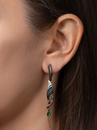 Серьги из серебра с эмалью и фианитами