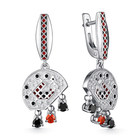 Серьги из серебра с фианитами и эмалью «Петух»