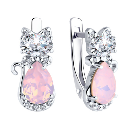 Серебряные серьги с кристаллом и фианитами