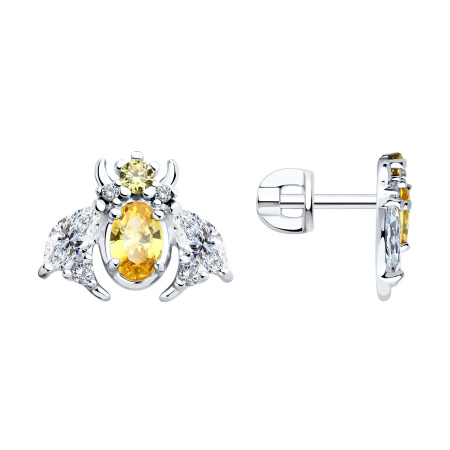 Серьги из серебра с фианитами «Пчела»