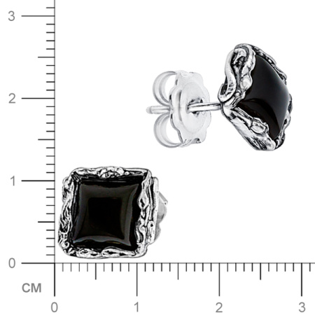 Серебряные серьги гвоздики с ониксом