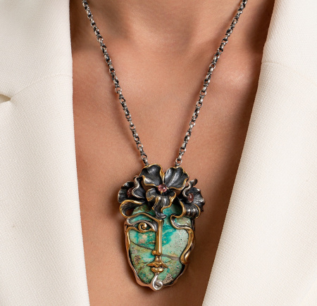 Серебряная подвеска с бирюзой и турмалином «Силуэт»