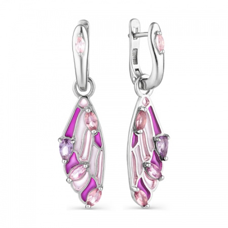 Серьги из серебра с ювелирным кристаллом и эмалью