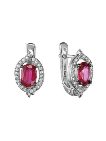 Серьги с натуральным рубином из серебра