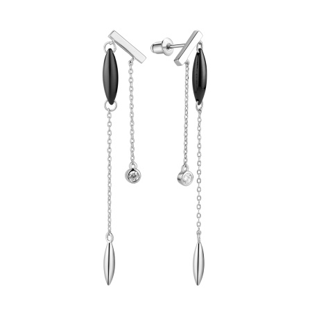 Длинные серебряные серьги с фианитами и керамикой