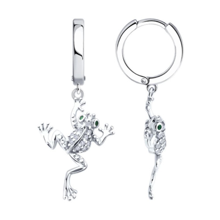 Серьги из серебра с фианитами «Лягушка»