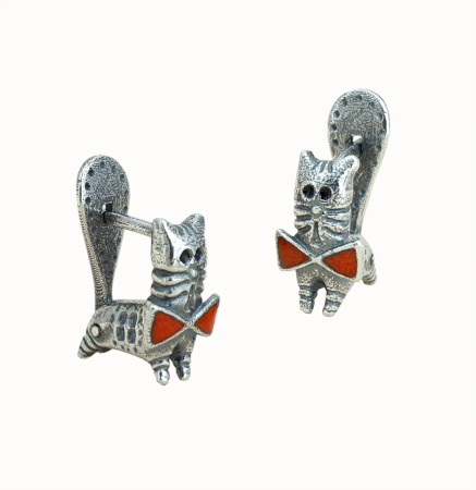 Серьги из серебра с красной эмалью «Котики»