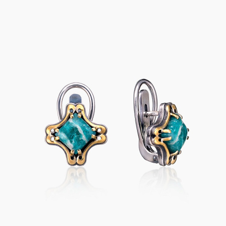 Серебряные серьги «Амазонитовый Крест» с амазонитом