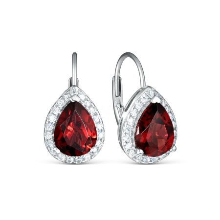 Серьги из серебра с гранатом и фианитами