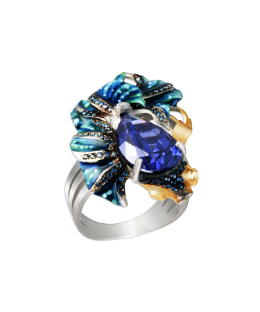 Серебряное кольцо с эмалью и фианитами