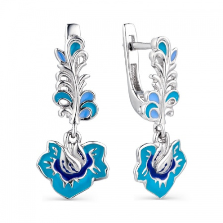 Серебряные серьги «Хохлома» с эмалью