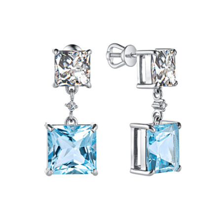 Серьги из серебра с топазом и горным хрусталем