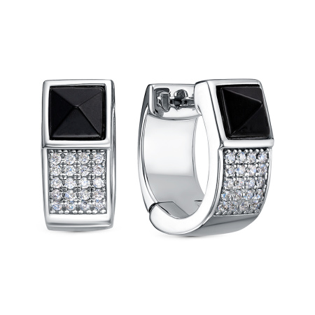 Серьги из серебра с ониксом и фианитами