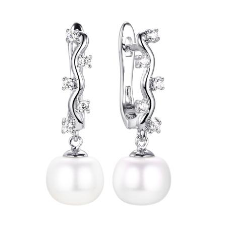 Серьги из серебра с жемчугом и фианитами