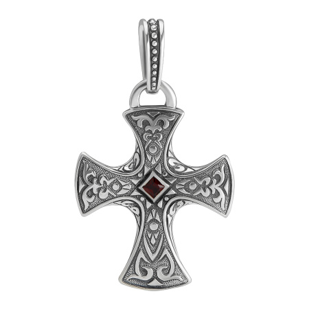 Серебряный крестик с гранатом