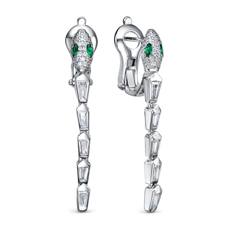 Серьги из серебра с фианитами «Змея»