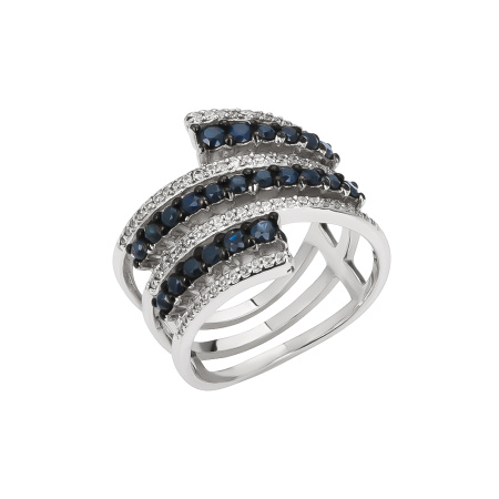 Кольцо из серебра с сапфирами и фианитами