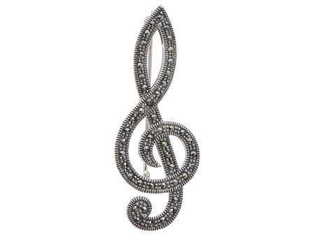 Серебряная брошь «Скрипичный ключ» с марказитами