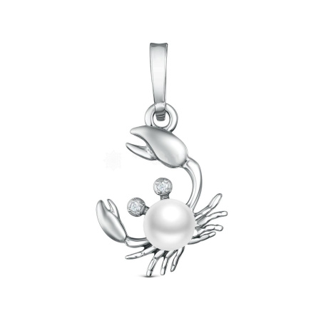 Подвеска из серебра с жемчугом и фианитами «Краб»