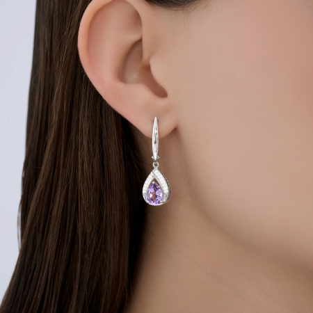 Серьги из серебра с аметистами и фианитами