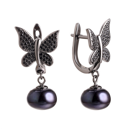 Серьги из серебра со шпинелью и жемчугом