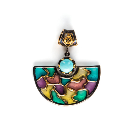 Серебряная подвеска с витражной эмалью «Веер»