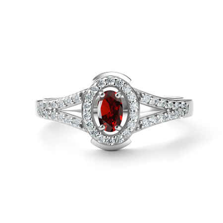 Серебряное кольцо с гранатом и фианитами