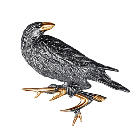 Брошь из серебра «Ворон птица мудрая»