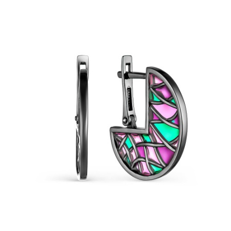 Серьги с витражной эмалью «Черная мозаика»