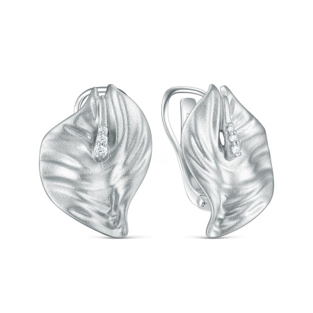 Серебряные серьги с фианитом «Лист»
