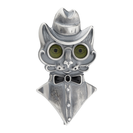 Брошь из серебра с эмалью «Кот»