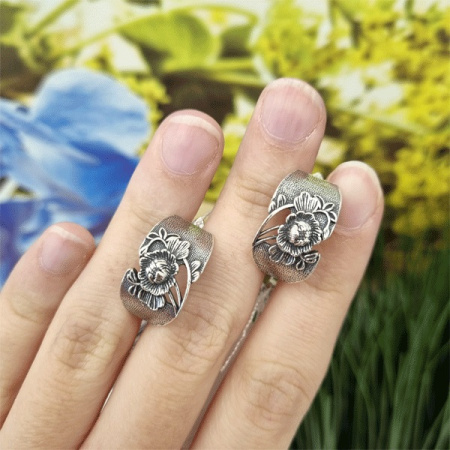 Серебряные серьги «Пион большой»