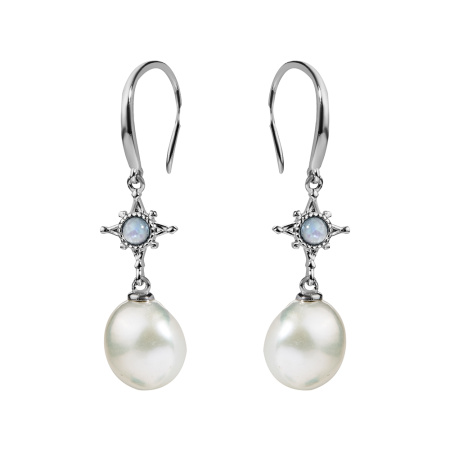 Серьги из серебра с жемчугом и опалом «Звезда»