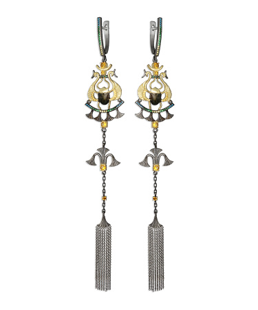 Серебряные серьги с фианитами «Скарабеи»