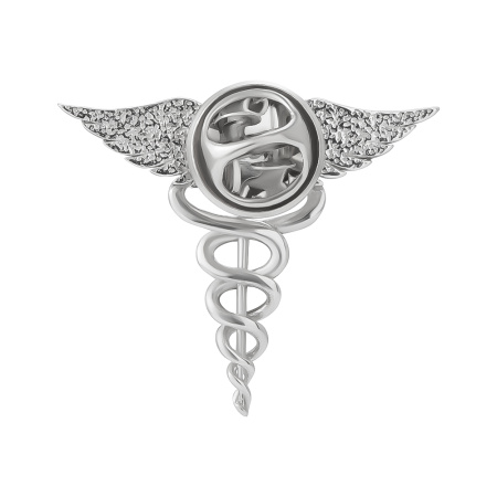 Серебряная брошь «Кадуцей» подарок врачу