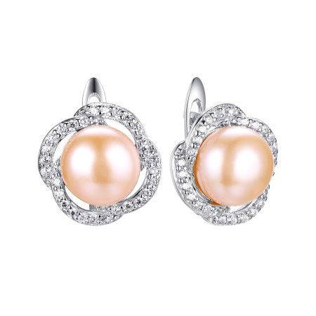 Серьги из серебра с фианитами и жемчугом