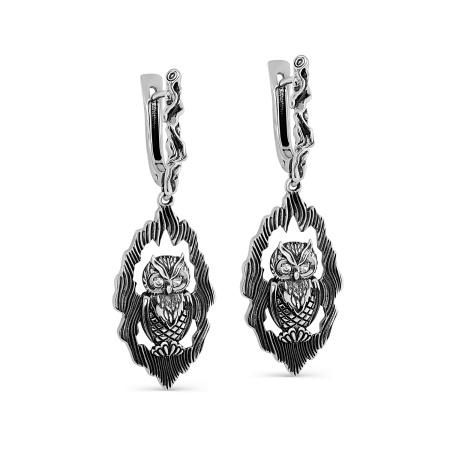 Серебряные серьги с фианитами «Сова»