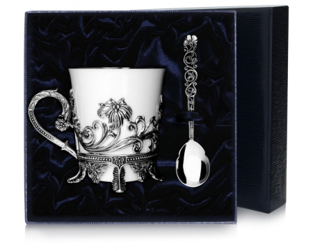 Чашка чайная «Цветочная» с ложкой