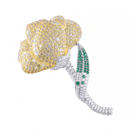 Серебряная брошь-подвеска цветок с кубическим цирконием