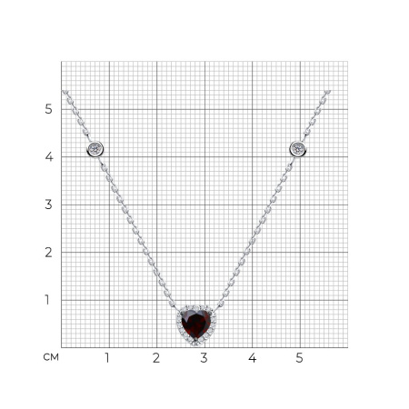 Колье из серебра с гранатом и фианитами «Сердце»