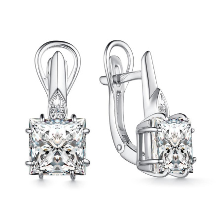 Серьги с горным хрусталем и бриллиантом из серебра