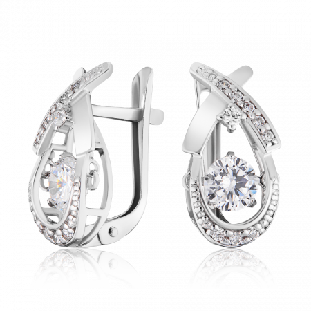 Серьги серебряные с танцующими фианитами