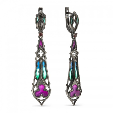 Серебряные серьги с витражной эмалью