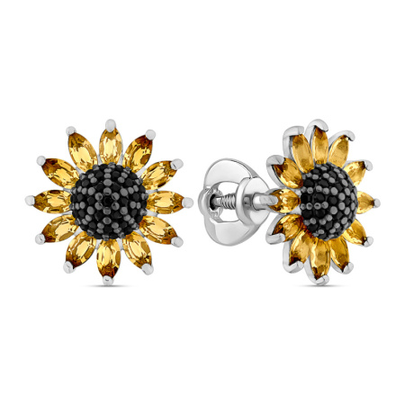 Серьги из серебра с цитрином и фианитами «Подсолнух»